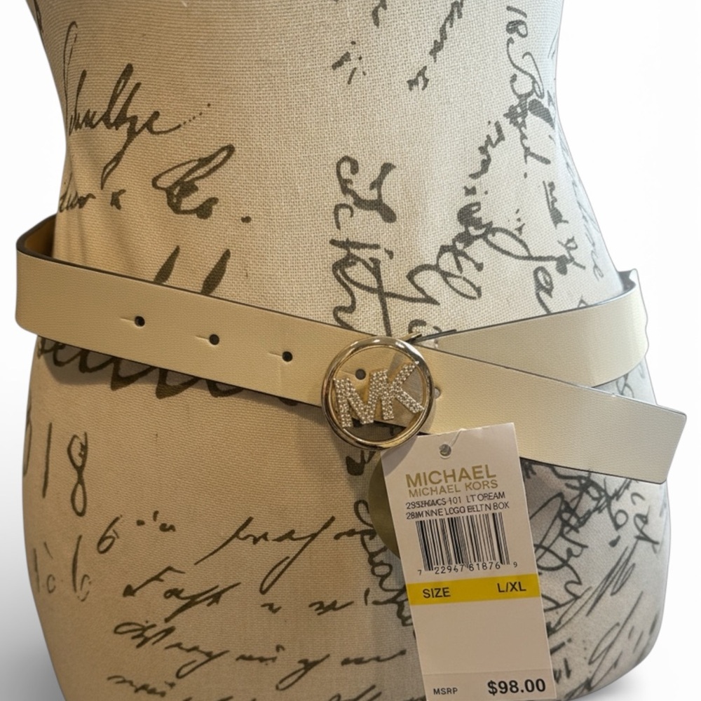 Michael Kors Cream Belt with Gold Logo Buckle - Picture 2 of 6